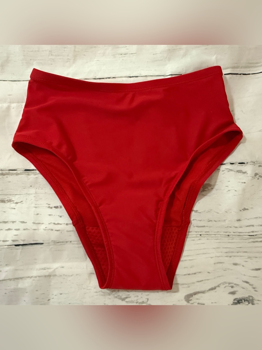 Feitycom Red Period Swimwear Leakproof Bikini High Waist Bottoms, Size XS